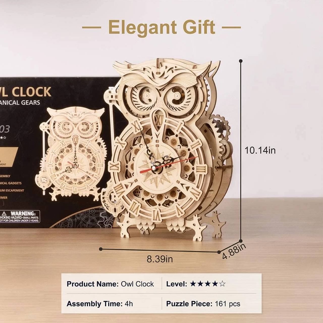 ROKR Owl Clock Mechanical 3D Model Puzzle